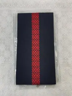 帯　ネイビーと赤の幾何学模様 半幅帯