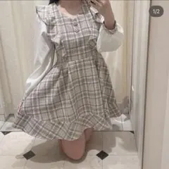 evelyn パールラインチェック ワンピース