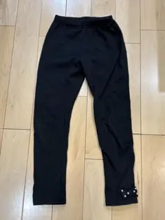 裏起毛キッズ レギンス 140cm 黒 リボン付き