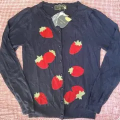 フランシュリッペ イチゴ柄 ネイビー 紺 カーディガン 長袖