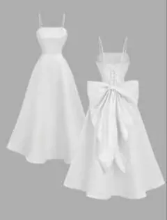 【新品未使用】バックリボン サテンミディドレス【前撮り】【結婚式】