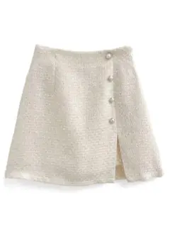 アイボリー グレー ツイード ミニスカート