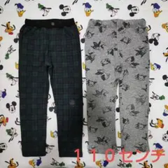 １１０センチ　ボトムス２点セット　長ズボン　裏起毛　ズボン　チェック柄　犬柄