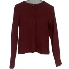 UNIQLO ユニクロ リブヘンリーネックT 長袖 Mサイズ レッド