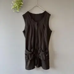 アロマート［L］大人エレガント◎リボンポケット◎ウールブレンド◎チュニックベスト