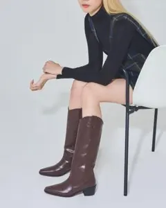 韓国買付／TAGTRAUME ウエスタンロングブーツ／ダークブラウンKOREA