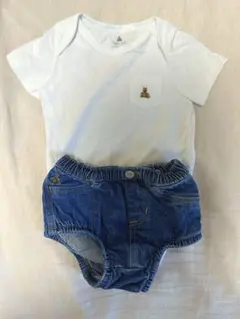 baby gap ホワイトロンパース　デニムおつむカバーセット