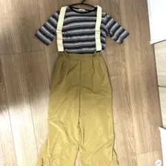 【上下セット】五分丈トップス➕サロペット ベージュ