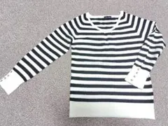 黒白 ラメ ボーダー 長袖ニットセーター ラグラン М〜Ｌ