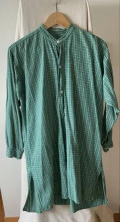 30s-40s ユーロヴィンテージ グランパシャツ フレンチ フルオープン 緑