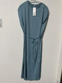 ブルー XL ノースリーブ ロングワンピース