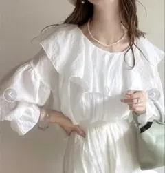 classicalelf 2way ラッフルフリルビッグカラーシアーブラウス