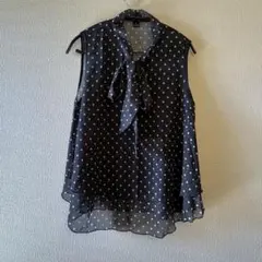 ドット柄 シフォン ノースリーブ ボウタイブラウス