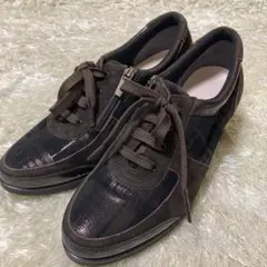 【極美品】銀座ヨシノヤ スエード 厚底 茶 ブラウン ラメ グリッター 23cm