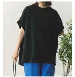 mal.黒 リップルダブルフェイスワイドシルエット半袖 プルオーバー ブラック