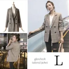 ブラウン チェック柄 テーラードジャケット 襟付き L 春服 秋服 きれいめ