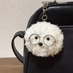 ◎お顔だけビジョンフリーゼさん◎ あみぐるみキーホルダー　犬　めがね付