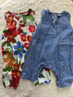 花柄とデニムのロンパースセット