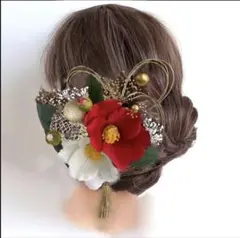 赤と白の花の髪飾りセット