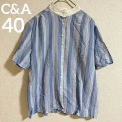 C&A 半袖シャツ 青と白のストライプ 40 レディース　きれいめ　上品