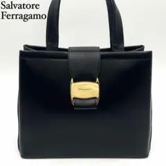 【美品】サルヴァトーレフェラガモ ヴァラリボン ハンドバッグ ブラック レザー