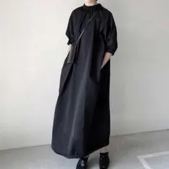 L 黒 ロングワンピース 韓国　大きいサイズ　シャツワンピ 春　c2