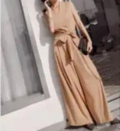ベージュ ノースリーブ オールインワン