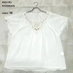 ..mysty womanレースブラウス M ホワイトシフォンフレア袖フェミニンのサムネイル