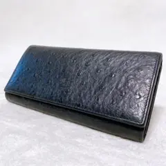 美品　IL BISONTEイルビゾンテ　三つ折り長財布　オーストリッチ　ブラック