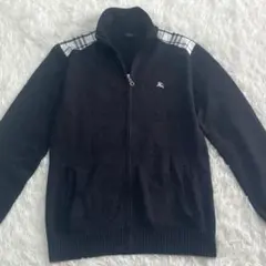 バーバリー　サイズ2 ブラックニット ジップアップ セーター 　ノバチェック