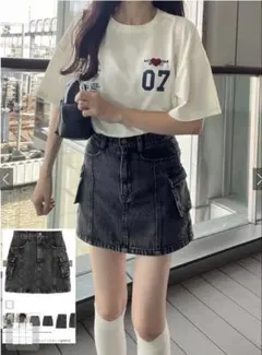 GRL インパン付き ミニタリーデニムスカート[gm814] S 韓国　春服