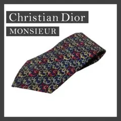 美品✨クリスチャンディオール ネクタイ シルク100％ ネイビー 総柄