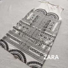 ZARA 幾何学模様 ひざ丈ワンピース EUR S