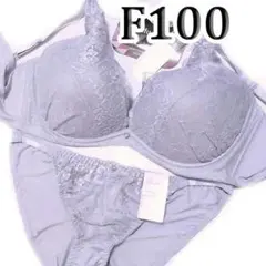 61[F100&5L]Eleganteブラジャーショーツセット　グレーレース