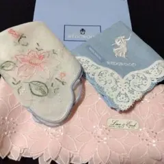 最終価格 スワトウ手刺繍 ウエッジウッド 川辺織物 ハンカチ3枚 未使用