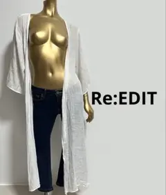 【5125】Re:EDIT 七分袖 レーヨン ロングカーディガン M ホワイトのサムネイル