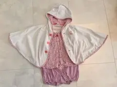ミキハウス80センチ　花柄ロンパースとお揃いポンチョセット