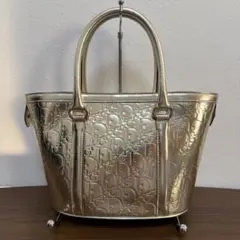 美品　クリスチャンディオール　メタリックゴールドカラー　レザー　トートバッグ