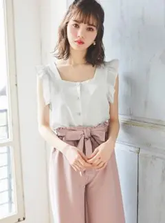 GRL 袖フリルノースリーブスクエアネックトップス