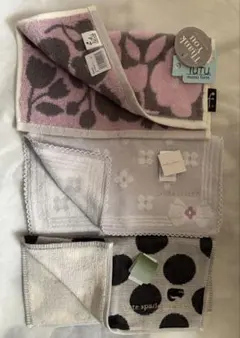 レディース タオルハンカチ 3枚セット ピンク 薄グレー 水玉