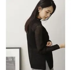 【数回商品のみ】【美品】【ナノユニバース】ハイネックシアーリブニット　ブラック