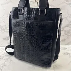 ほぼ未使用品 ノーブランド クロコ型押しPUレザー2wayショルダートートバッグ