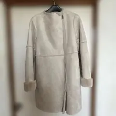 ベージュ ムートン風 ジップアップコート