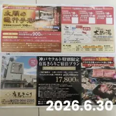 有馬温泉 太閤の湯 特別優待入館券 4名様 × 3回 有馬きらりご宿泊プラン