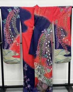 チーちゃん様 着物 リメイク ロング ドレス 赤 モダン柄 牡丹 蝶 振袖