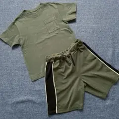 GU ポケットtシャツ ラインハーフパンツ アクティブ　カーキ　セット