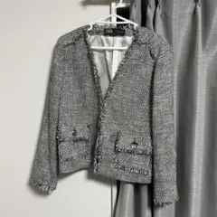 ZARA ノーカラージャケット M グレー系