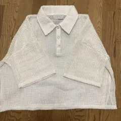 SELECT MOCA ホワイト ニットポロシャツ 半袖