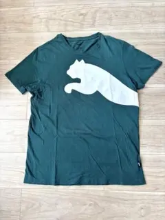【値下！美品】PUMA半袖Tシャツ(ダークグリーン&ホワイト)メンズXL