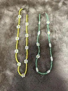 カラフルビーズ花モチーフネックレスセット